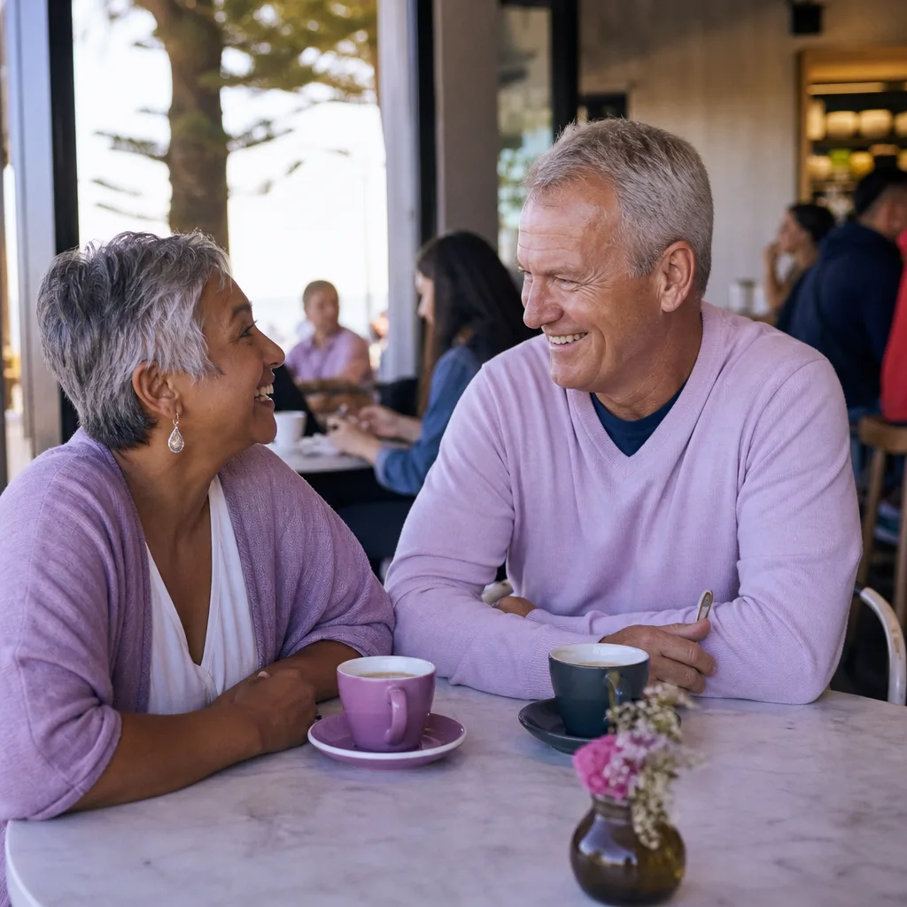 Two over 50 daters meeting beside Verulamium Park in St Albans