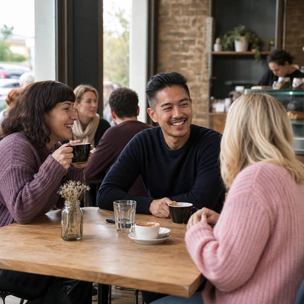 Adults chatting together at a relaxed social event in St Albans